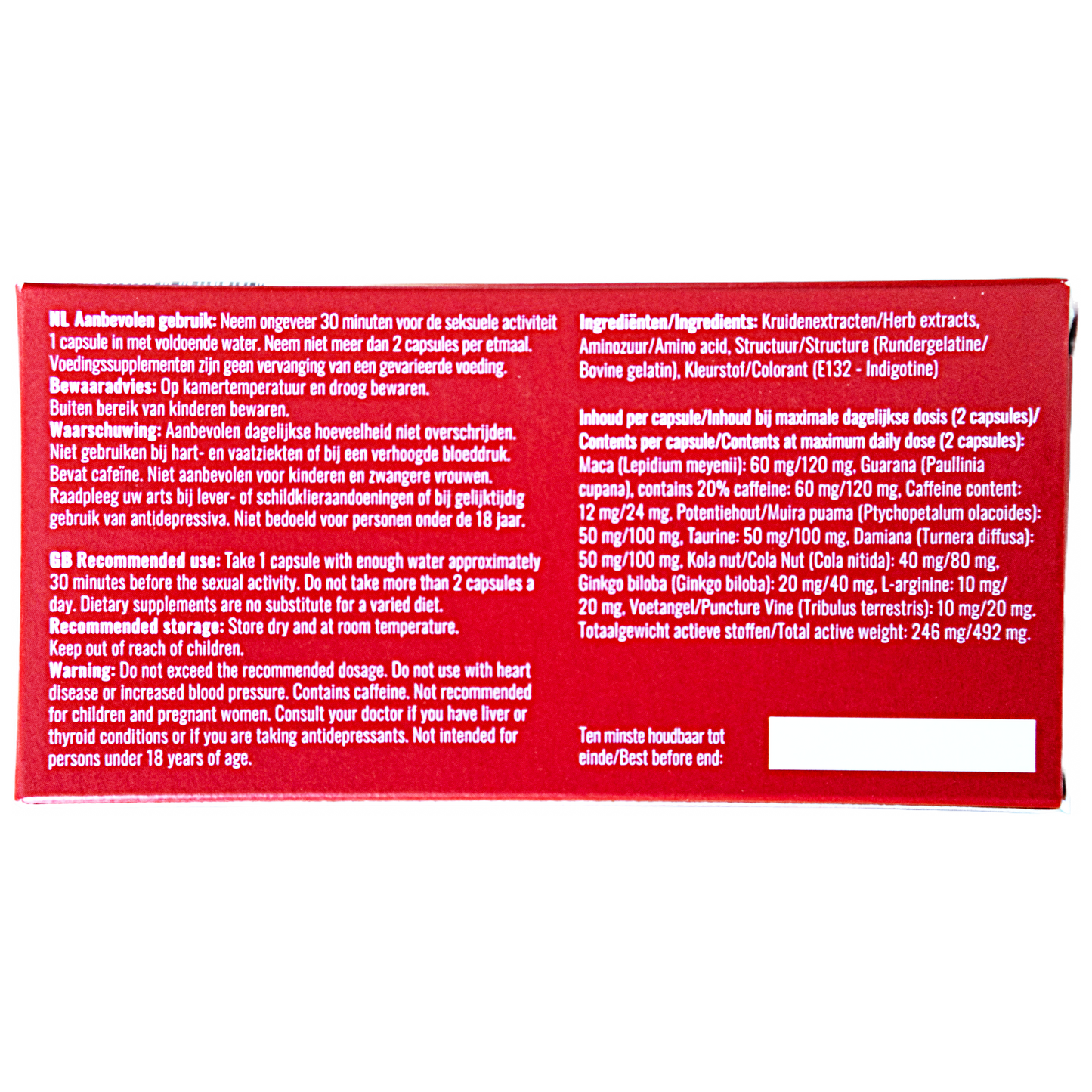 Xtreme Libibooster 5 capsules achterkant verpakking